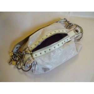 Kathy Van Zeeland Shimmery White hobo Biker Handbag Buckle & Studs Hardware
