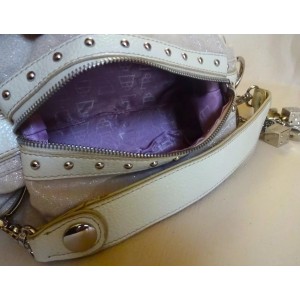 Kathy Van Zeeland Shimmery White hobo Biker Handbag Buckle & Studs Hardware