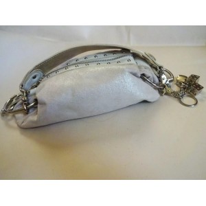 Kathy Van Zeeland Shimmery White hobo Biker Handbag Buckle & Studs Hardware