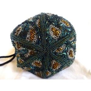 GENIE Multi-Colored Beaded Boho Drawstring Crossbody Bag 1980 s Vintage