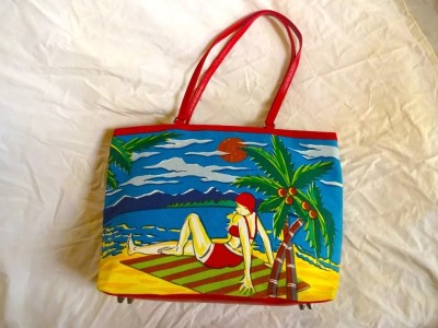 Christiana Beaded Beach day trip Tote 1940 Christy Style Swimming scene NEW