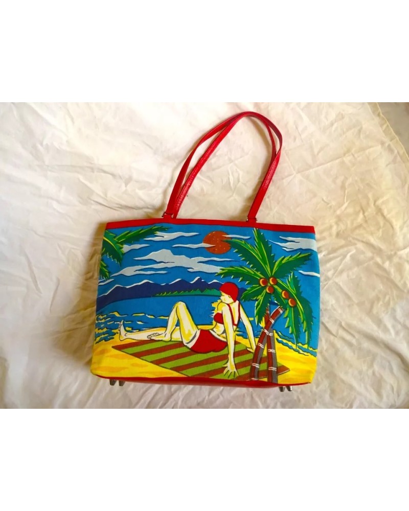 Christiana Beaded Beach day trip Tote 1940 Christy Style Swimming scene NEW