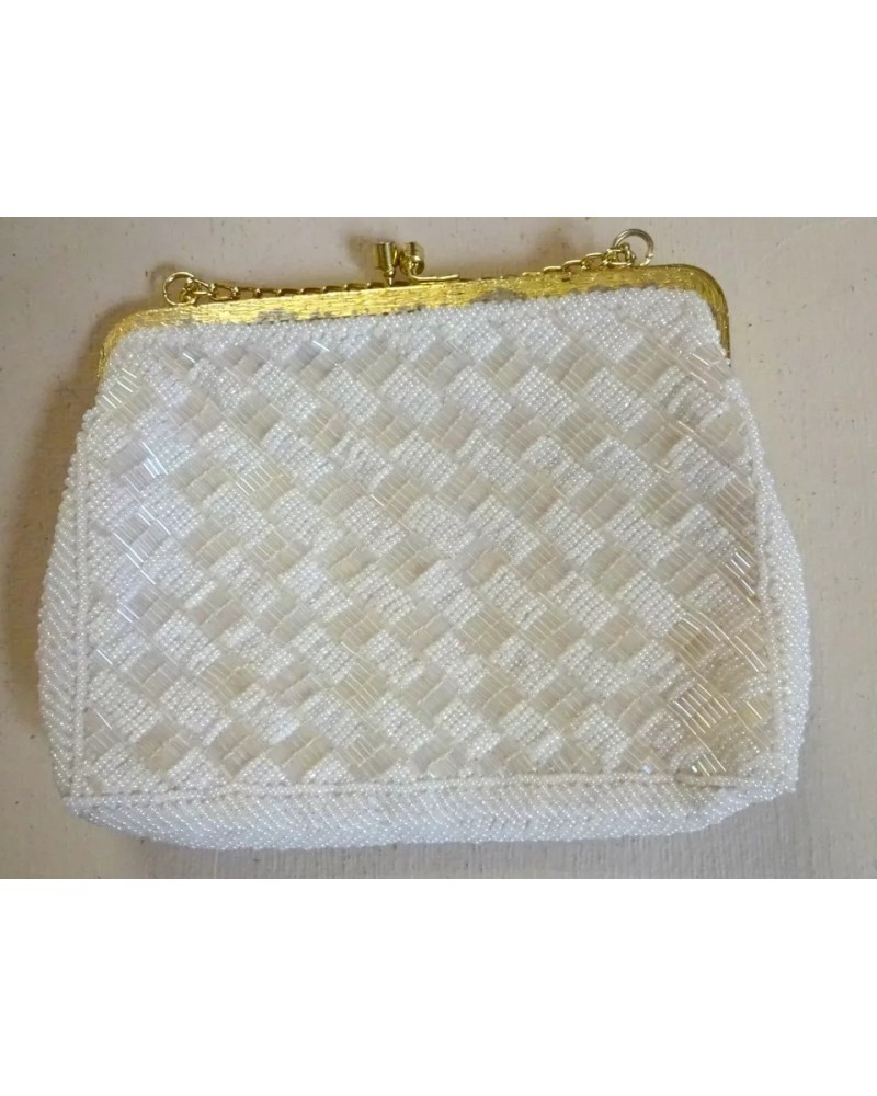Walborg WHITE Beaded Evening Cocktail RETRO Clutch Bag EXQUISITE