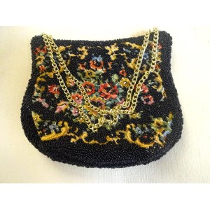 Magid Black Beaded & Embroidered Evening Bag Vintage 1990's