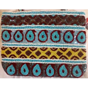 Christiana Beaded Tapestry tote Bag cherry / Blue hand made Bohemian NEW