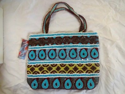 Christiana Beaded Tapestry tote Bag cherry / Blue hand made Bohemian NEW