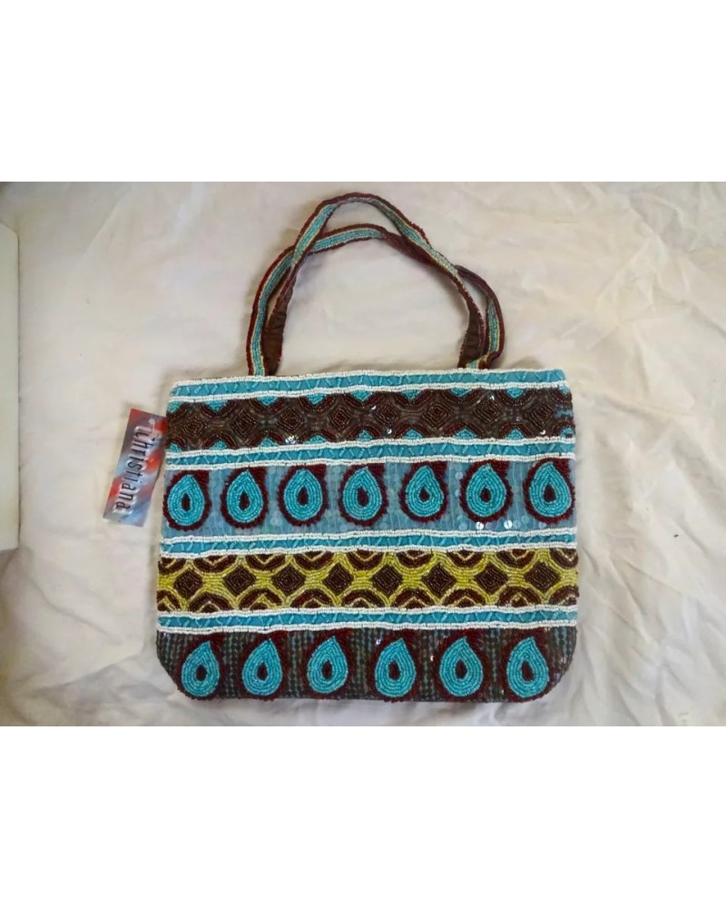 Christiana Beaded Tapestry tote Bag cherry / Blue hand made Bohemian NEW