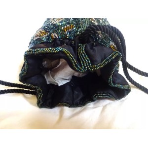 GENIE Multi-Colored Beaded Boho Drawstring Crossbody Bag 1980 s Vintage